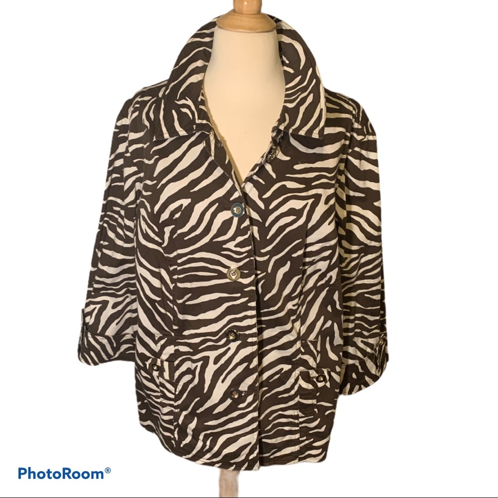 Plus Size Brown and White Zebra Print Jacket, 2X